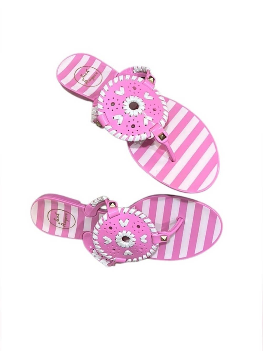 Jack Rogers Georgia Pink White Jelly Thong Sandal, 8